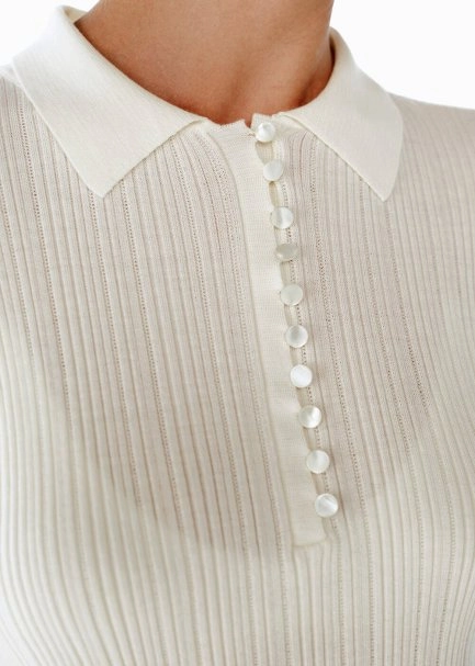 Polo Yaka Extrafıne Merino Yün Karışımlı Triko Ekru - 4