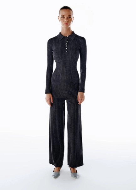 Polo Yaka Extrafıne Merino Yün Karışımlı Triko Koyu Gri - 2