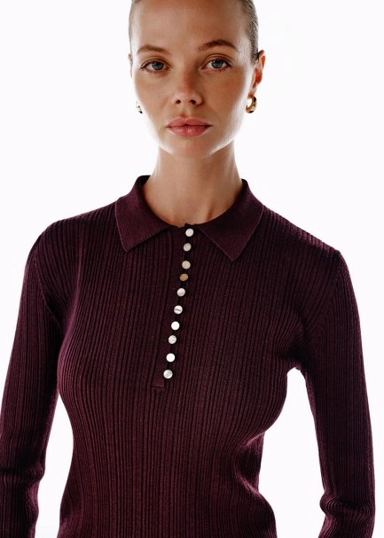 Polo Yaka Extrafıne Merino Yün Karışımlı Triko Mürdüm - 1