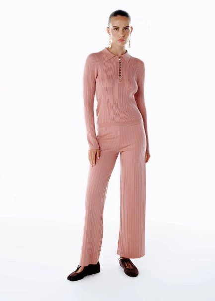 Polo Yaka Extrafıne Merino Yün Karışımlı Triko Pembe - 2