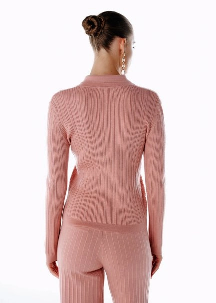 Polo Yaka Extrafıne Merino Yün Karışımlı Triko Pembe - 5