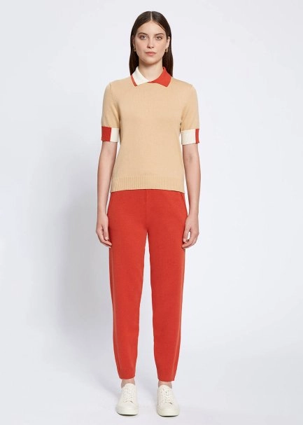 Polo Yaka Kontrast Detaylı Camel Triko Üst - 2