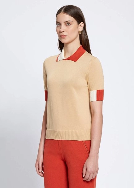 Polo Yaka Kontrast Detaylı Camel Triko Üst - 3