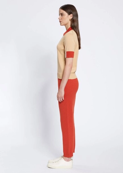 Polo Yaka Kontrast Detaylı Camel Triko Üst - 4