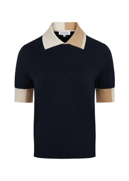 Polo Yaka Kontrast Detaylı Lacivert Triko Üst - 6