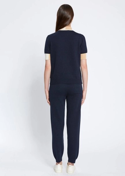 Polo Yaka Kontrast Detaylı Lacivert Triko Üst - 5