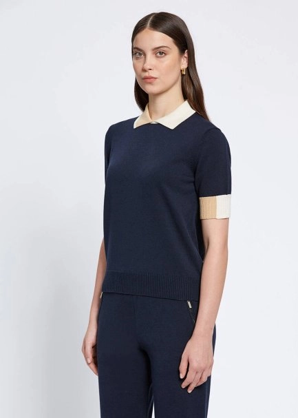 Polo Yaka Kontrast Detaylı Lacivert Triko Üst - 3