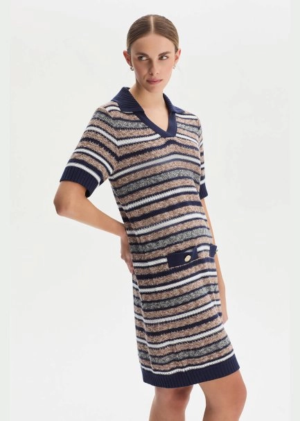 Polo Yaka Organik Pamuk Triko Elbise - 4