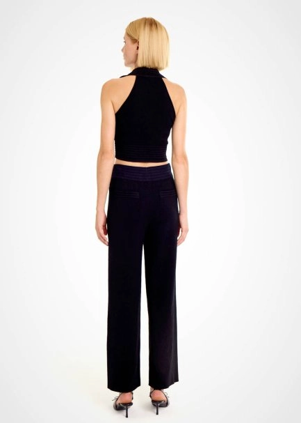 Polo Yaka Siyah Crop Triko Üst - 5