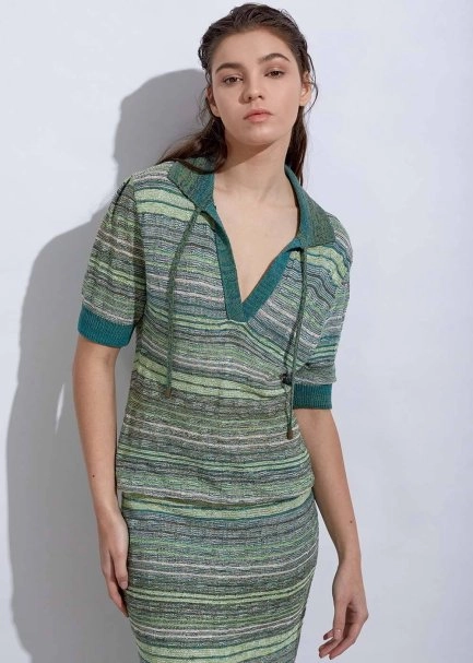 Polo Yaka Yeşil Triko Üst - 1