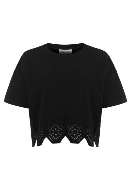 PURE COTTON EMBROIDERIED BLACK T-SHIRT - 6