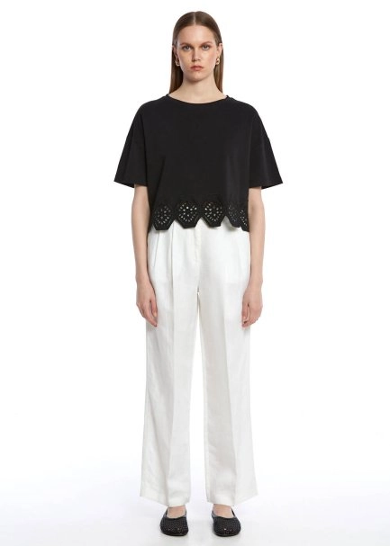 PURE COTTON EMBROIDERIED BLACK T-SHIRT - 2