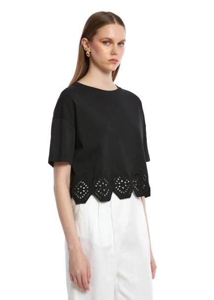 PURE COTTON EMBROIDERIED BLACK T-SHIRT - 3