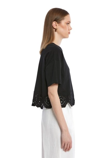 PURE COTTON EMBROIDERIED BLACK T-SHIRT - 4