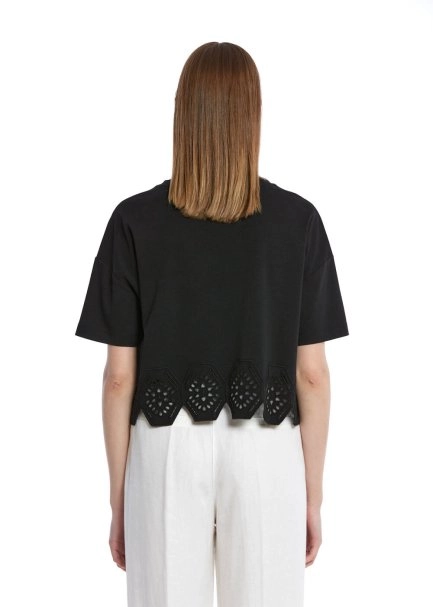 PURE COTTON EMBROIDERIED BLACK T-SHIRT - 5