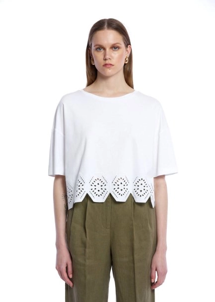 PURE COTTON EMBROIDERIED WHITE T-SHIRT - 1