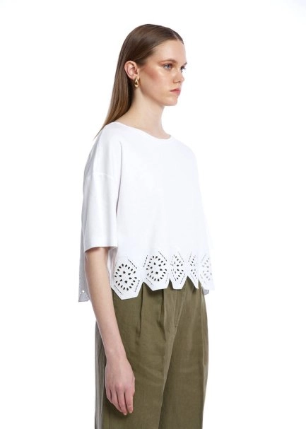 PURE COTTON EMBROIDERIED WHITE T-SHIRT - 3