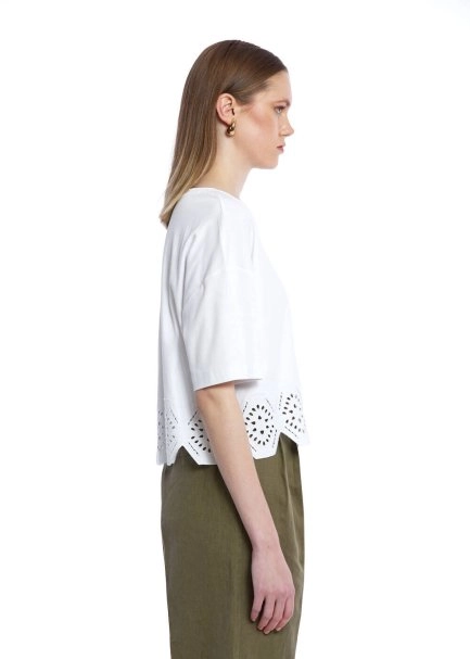PURE COTTON EMBROIDERIED WHITE T-SHIRT - 4