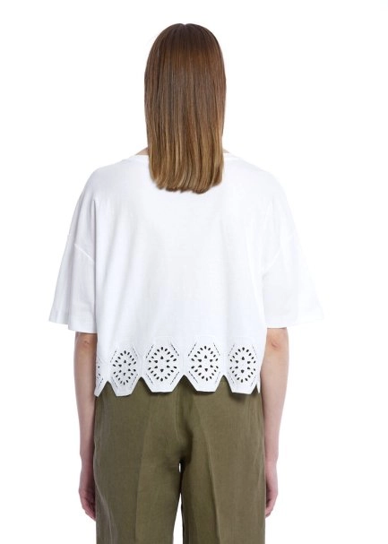 PURE COTTON EMBROIDERIED WHITE T-SHIRT - 5