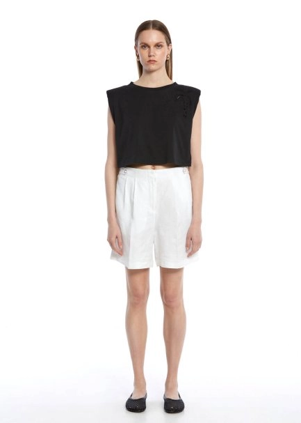 PURE COTTON PALM EMBROIDERIED BLACK T-SHIRT - 2