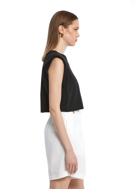 PURE COTTON PALM EMBROIDERIED BLACK T-SHIRT - 4