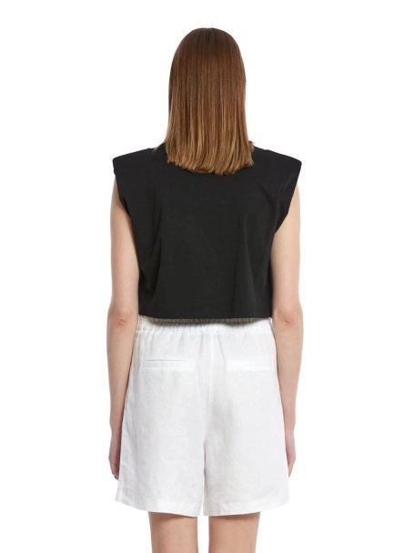 PURE COTTON PALM EMBROIDERIED BLACK T-SHIRT - 5