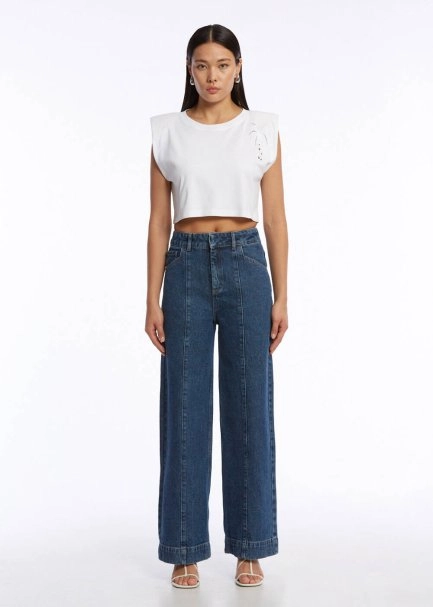 PURE COTTON PALM EMBROIDERIED WHITE T-SHIRT - 2