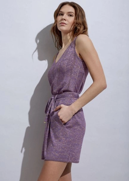 Rahat Kesim Pileli Lila Triko Şort - 3