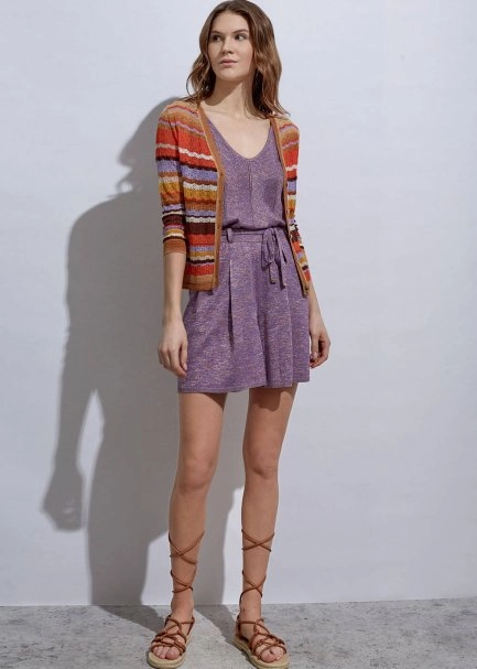 Rahat Kesim Pileli Lila Triko Şort - 6