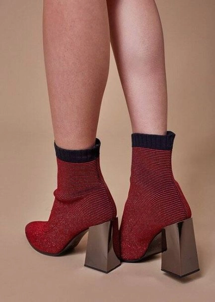 RED LUREX KNIT SOCK BOOTIES - 3