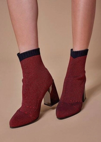 RED LUREX KNIT SOCK BOOTIES - 4