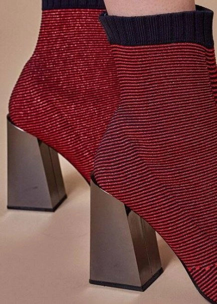 RED LUREX KNIT SOCK BOOTIES - 5