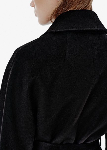 Regular-Fit Belted Double-Breasted Black Coat - 3