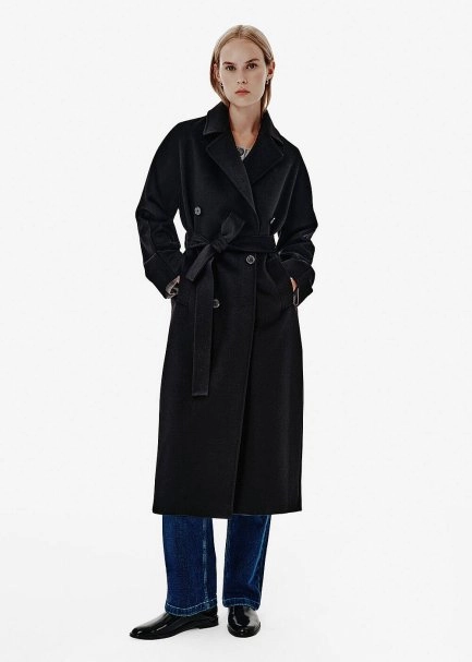 Regular-Fit Belted Double-Breasted Black Coat - 4