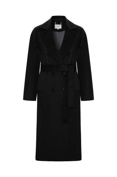 Regular-Fit Belted Double-Breasted Black Coat - 6