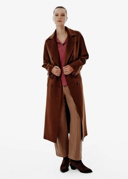 Regular-Fit Belted Double-Breasted Brown Coat - 4