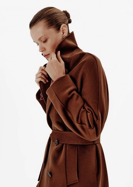 Regular-Fit Belted Double-Breasted Brown Coat - 3
