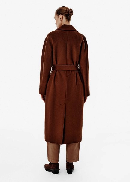 Regular-Fit Belted Double-Breasted Brown Coat - 5