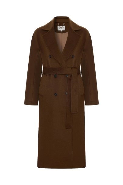Regular-Fit Belted Double-Breasted Brown Coat - 6