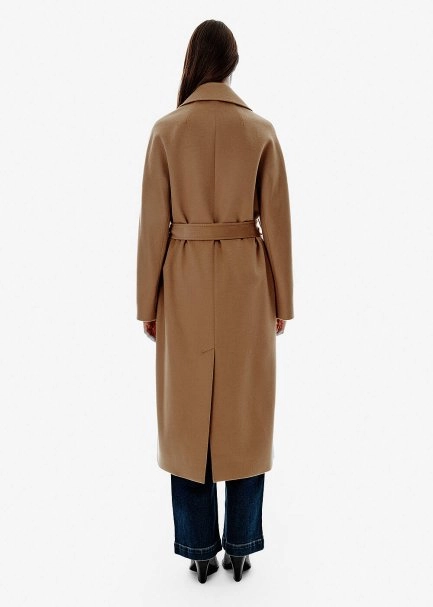 Regular-Fit Belted Double-Breasted Camel Coat - 5