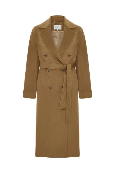 Regular-Fit Belted Double-Breasted Camel Coat - 6