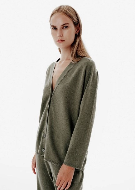 Regular Fit Green Cashmere Long Cardigan - 3