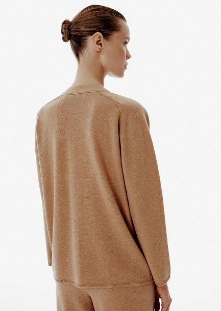 Regular Fit V-Neck Toffee Long Cashmere Cardigan - 5