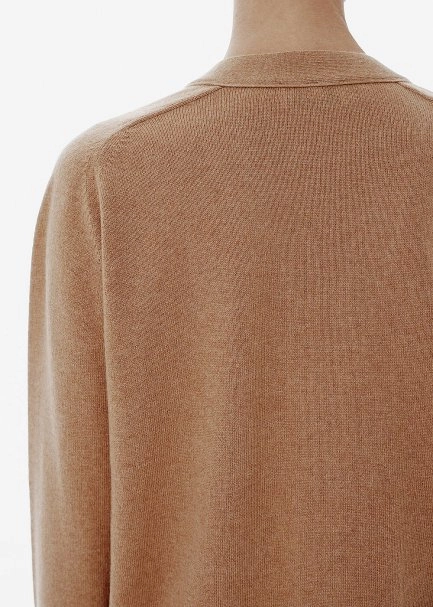 Regular Fit V-Neck Toffee Long Cashmere Cardigan - 4