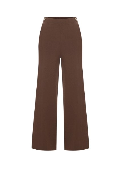 Relax Fit Apolet Düğme Detay Kahverengi Triko Pantolon - 5