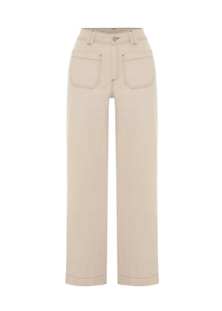 Relax Fit Pocket-Detail Beige Denim Pants - 6