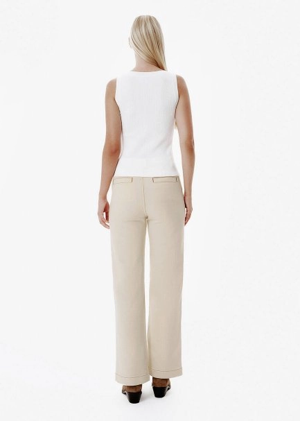 Relax Fit Pocket-Detail Beige Denim Pants - 5