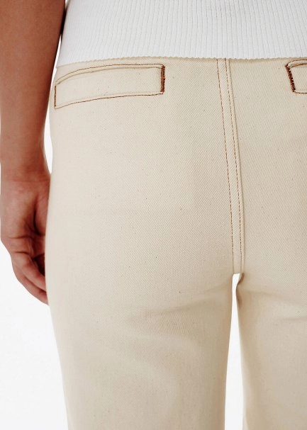 Relax Fit Pocket-Detail Beige Denim Pants - 4