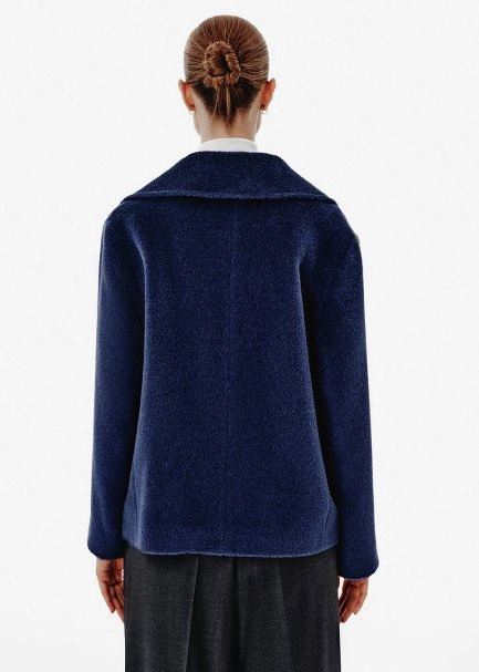 Relax Fit Double-Breasted Navy Alpaca Coat - 5