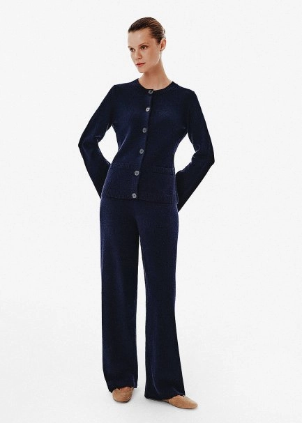 Relax Fit Navy Cashmere Knit Pants - 3